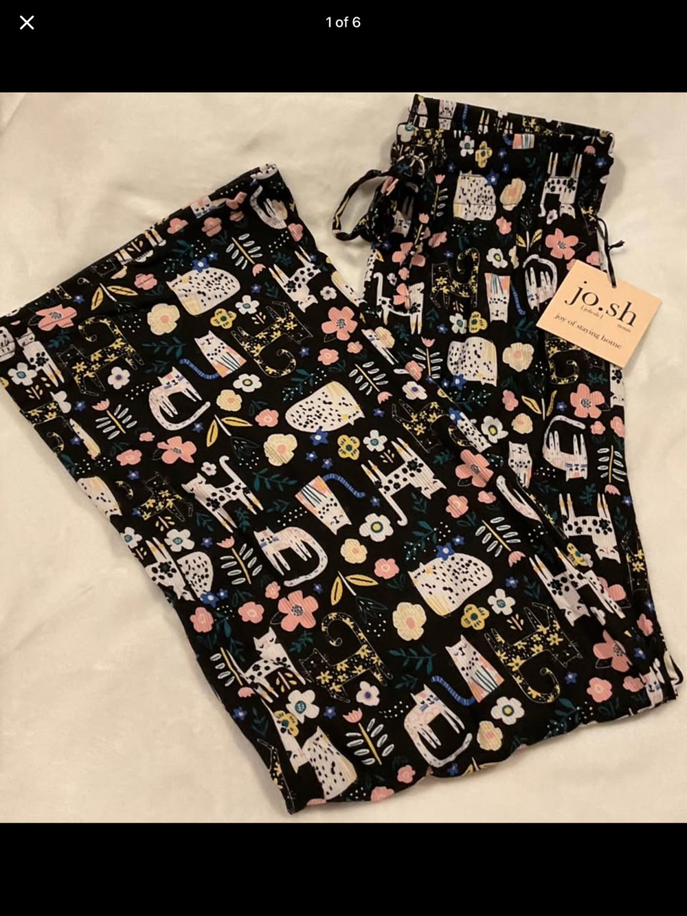 Jo•sh Black Floral & Cat Print Lounge Pants